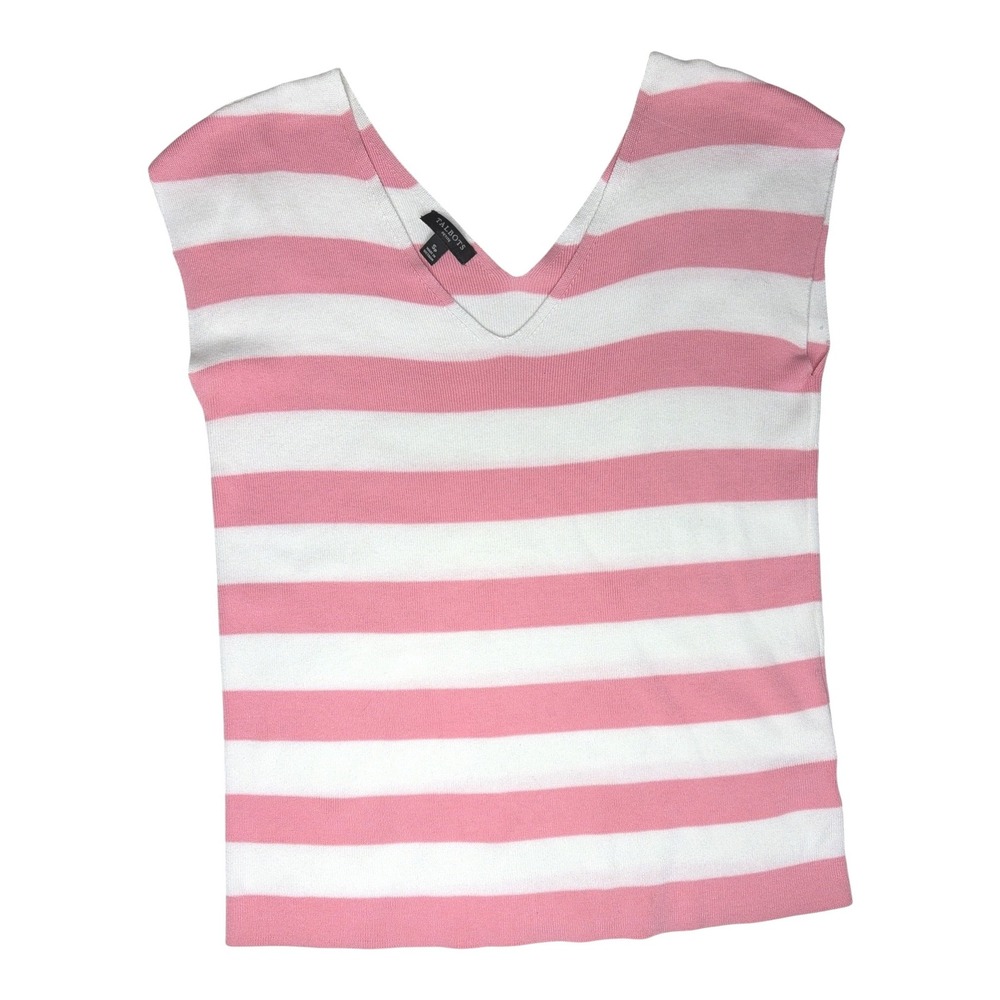 Talbots Petite Pink White Striped V-Neck Sleeveless Sweater Shell Top SP